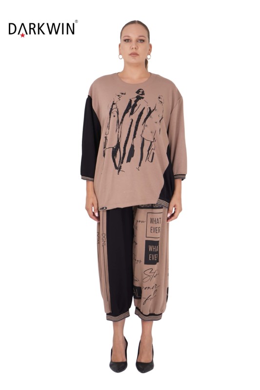 DARKWIN - 1324 DARKWIN BLUZ-PANTOLON BEJ-SİYAH