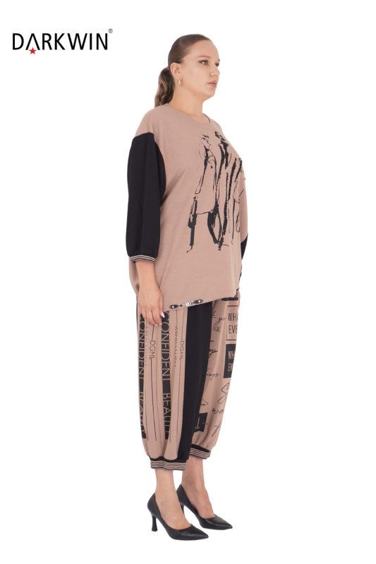 DARKWIN - 1324 DARKWIN BLUZ-PANTOLON BEJ-SİYAH (1)