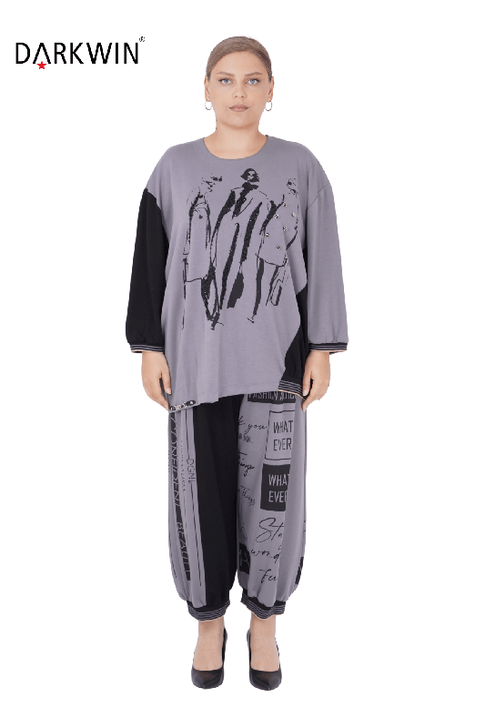 DARKWIN - 1324 DARKWIN BLUZ-PANTOLON GRI-SIYAH DARKWIN - 1324 DARKWIN BLUZ-PANTOLON GRI-SIYAH