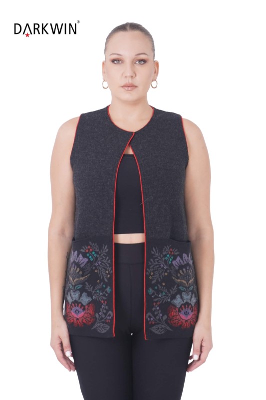 24076 DESEN YELEK SIYAH - Thumbnail