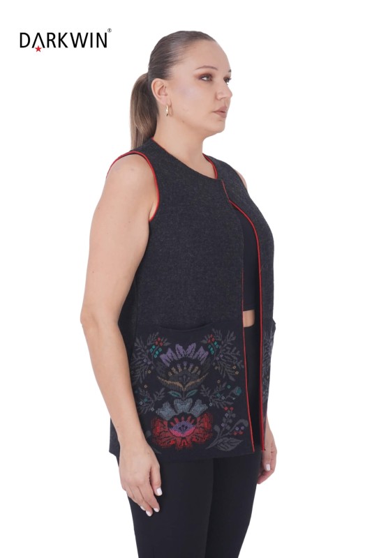 24076 DESEN YELEK SIYAH - Thumbnail