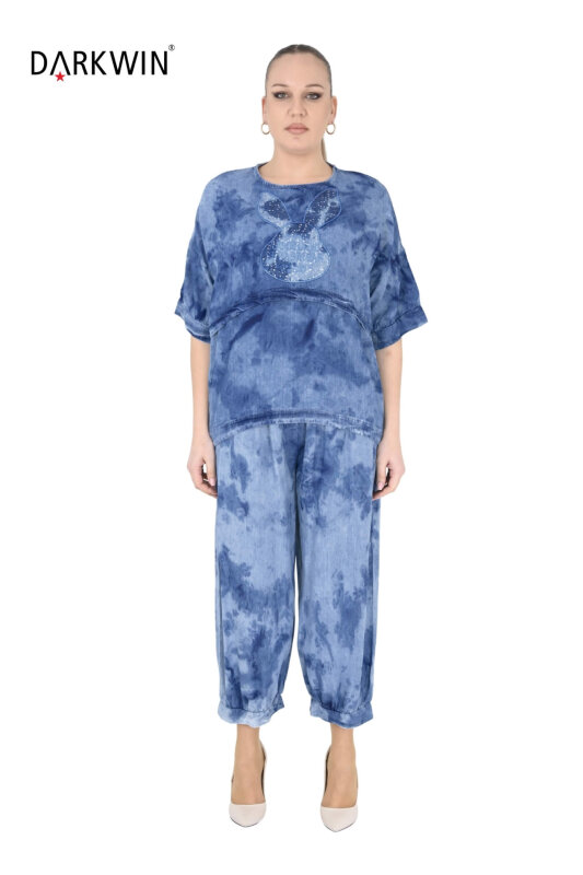 3049 LA VELINA BLUZ-PANTOLON MAVI - LA VELINA