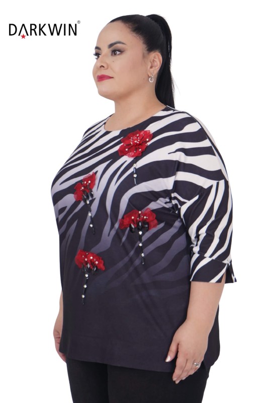 3302 LA VELINA BLUZ LEOPAR - Thumbnail