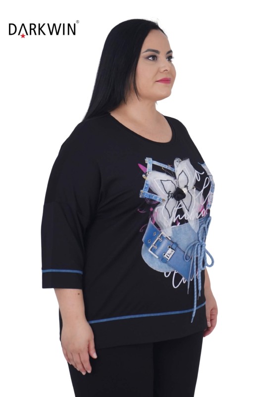 3316 LA VELINA BLUZ SIYAH - Thumbnail