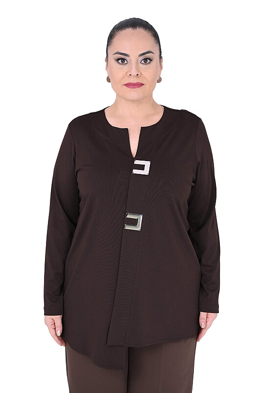3401-7 M.LONGA BLUZ KAHVE - Maya Longa