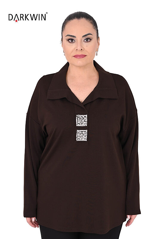 3402-7 M.LONGA BLUZ KAHVE - Maya Longa