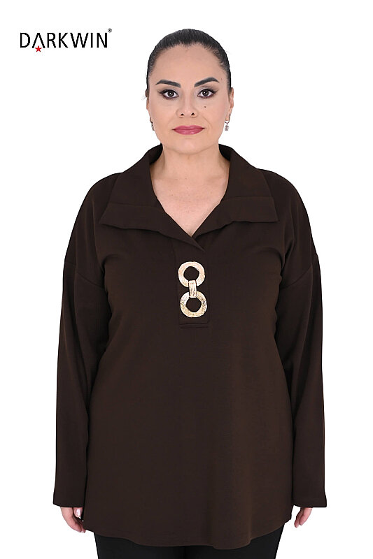 3403-7 M.LONGA BLUZ KAHVE - Maya Longa