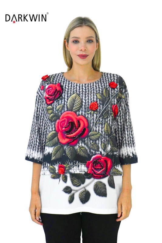 3406 LA VELINA BLUZ SIYAH-KIRMIZI - LA VELINA