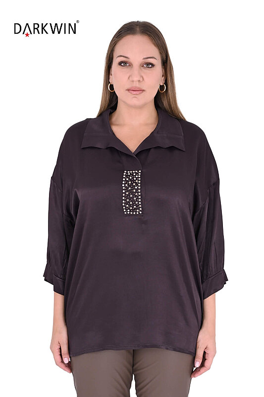 3407-7 M.LONGA BLUZ KAHVE - Maya Longa