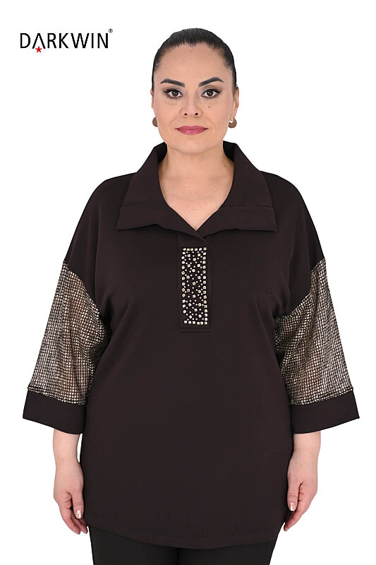 3408-7 M.LONGA BLUZ KAHVE - Maya Longa