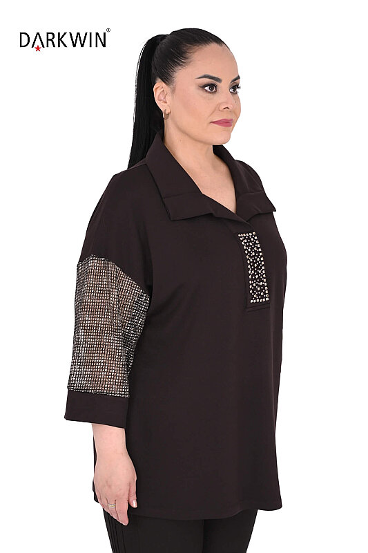 3408-7 M.LONGA BLUZ KAHVE - Maya Longa (1)