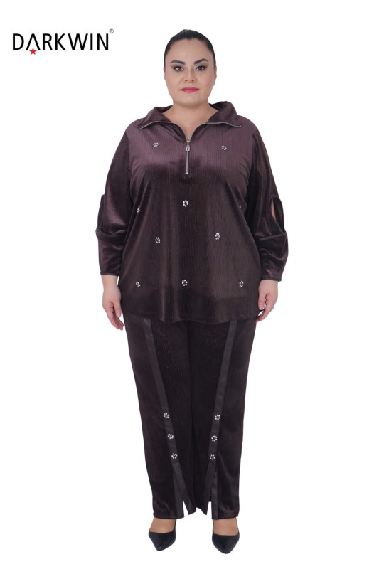 3708-7 DARKWIN BLUZ-PANTOLON KAHVE - Darkwin