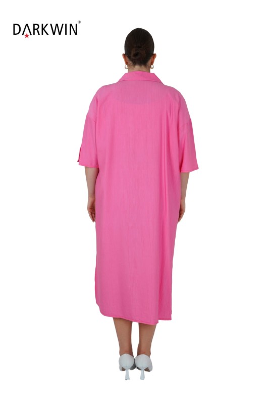 3809-7 MAYA LONGA ELBİSE PEMBE - Thumbnail