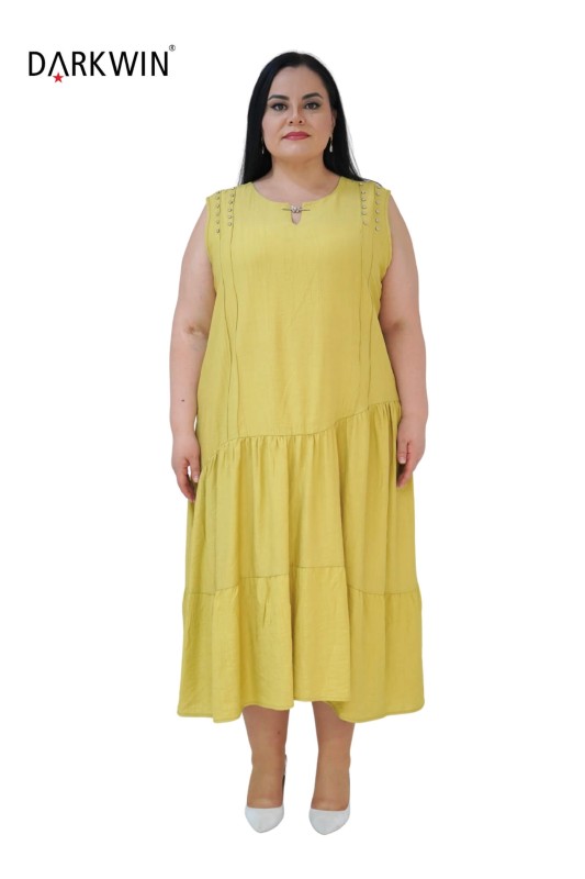 3813-7 MAYA LONGA ELBİSE YAĞ YESILI