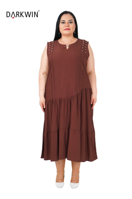 3813-9 MAYA LONGA ELBİSE KAHVE