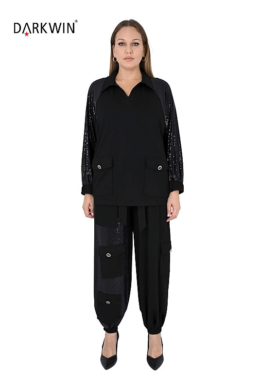 5883 DARKWIN BLUZ-PANTOLON SIYAH - DARKWIN