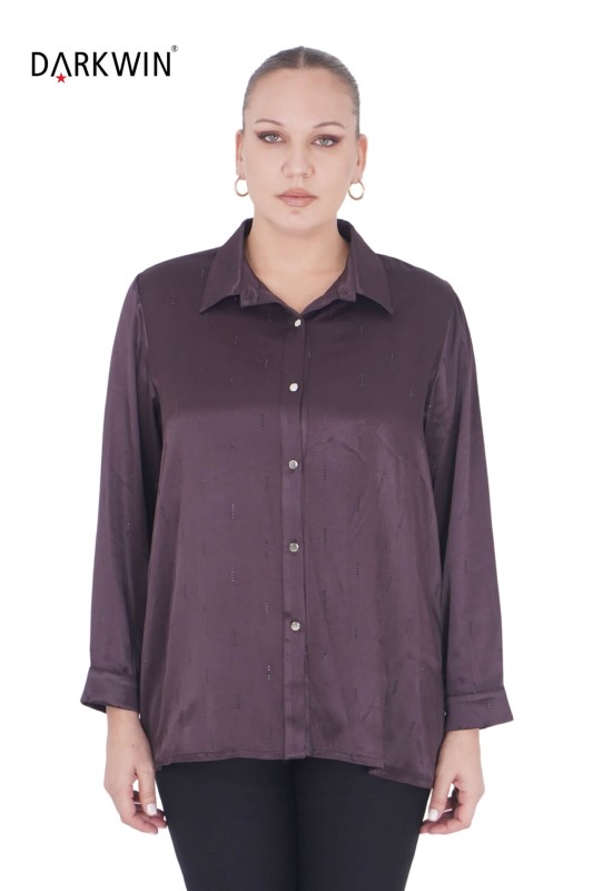 7403-7 MAYA LONGA GÖMLEK KAHVE - Thumbnail