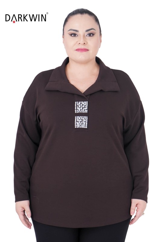 7405-7 MAYA LONGA BLUZ KAHVE - MAYA LONGA