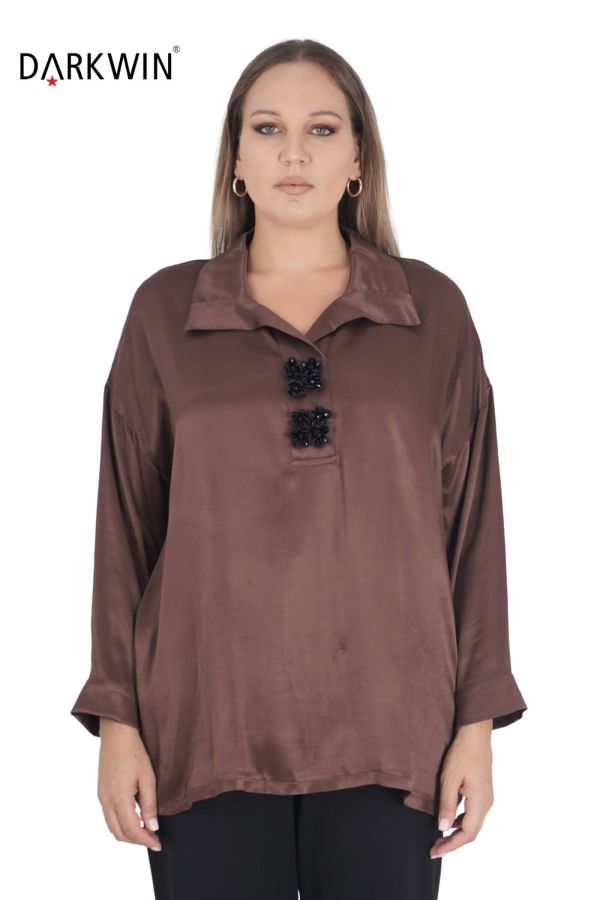 7409-7 MAYA LONGA BLUZ KAHVE - 2