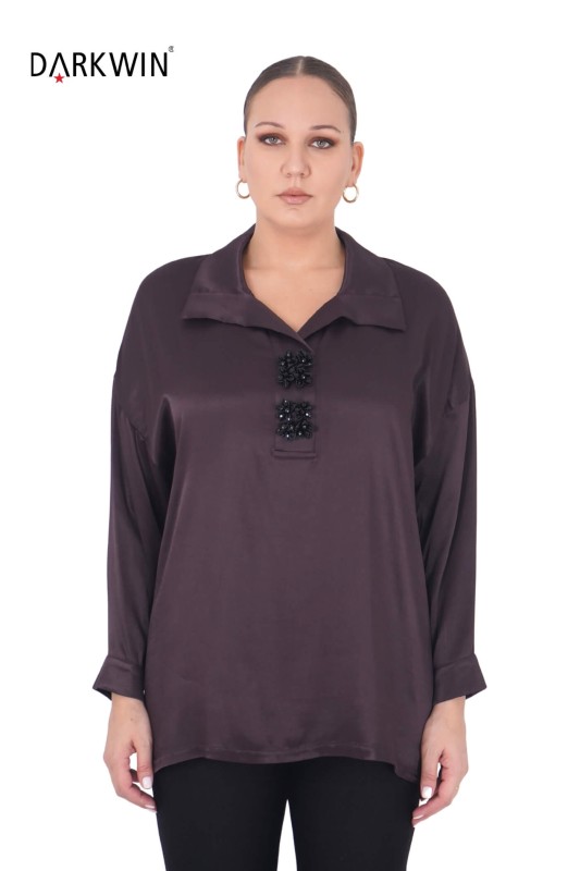 7409-7 MAYA LONGA BLUZ KAHVE - Maya Longa