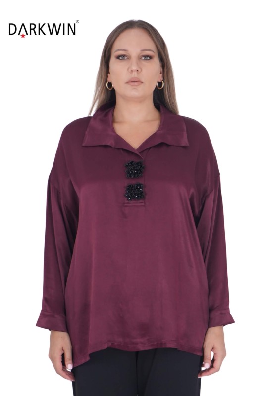 7409-8 MAYA LONGA BLUZ BORDO - Thumbnail