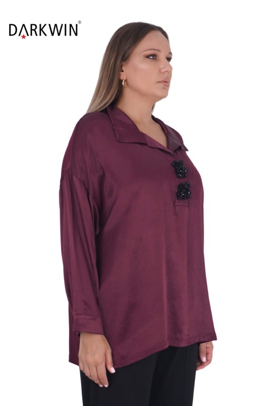 7409-8 MAYA LONGA BLUZ BORDO - Thumbnail