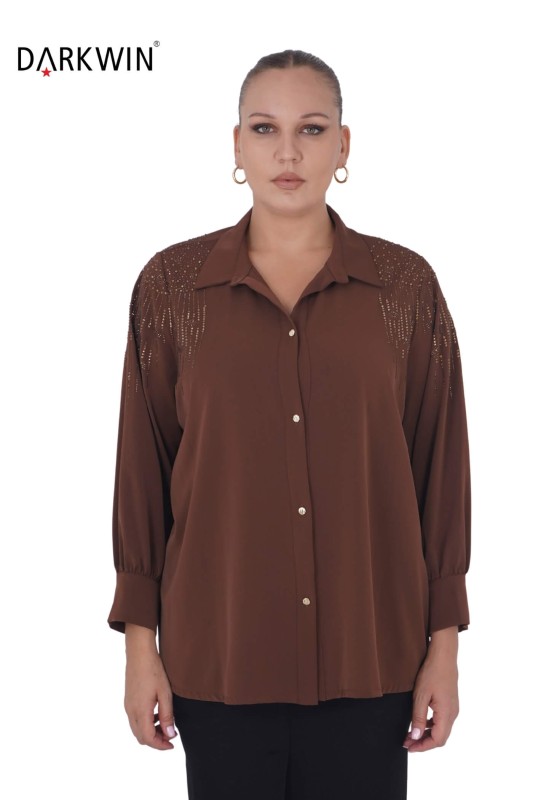 MAYA LONGA - 7410-7 MAYA LONGA GÖMLEK KAHVE