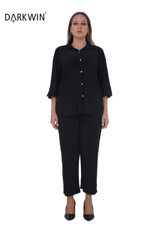 Maya Longa - 7707 MAYA LONGA GÖMLEK--PANTOLON SIYAH