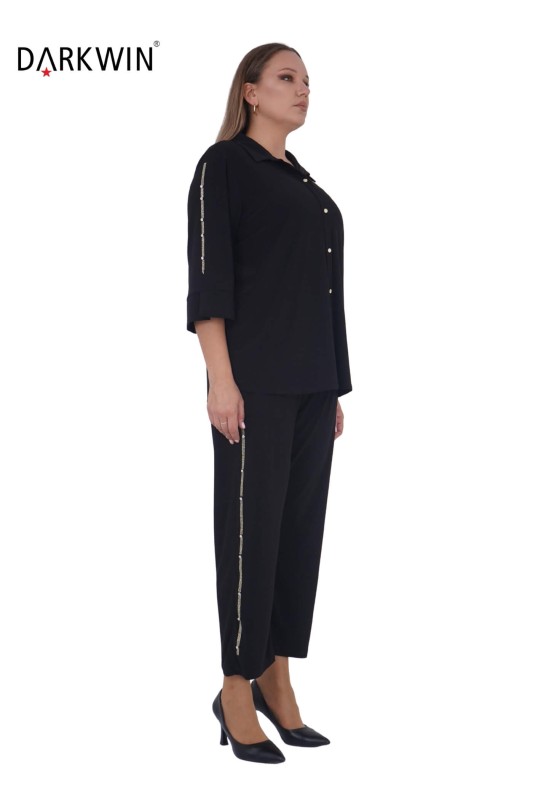 Maya Longa - 7707 MAYA LONGA GÖMLEK--PANTOLON SIYAH (1)