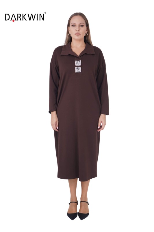 7804-7 MAYA LONGA ELBİSE KAHVE - MAYA LONGA (1)