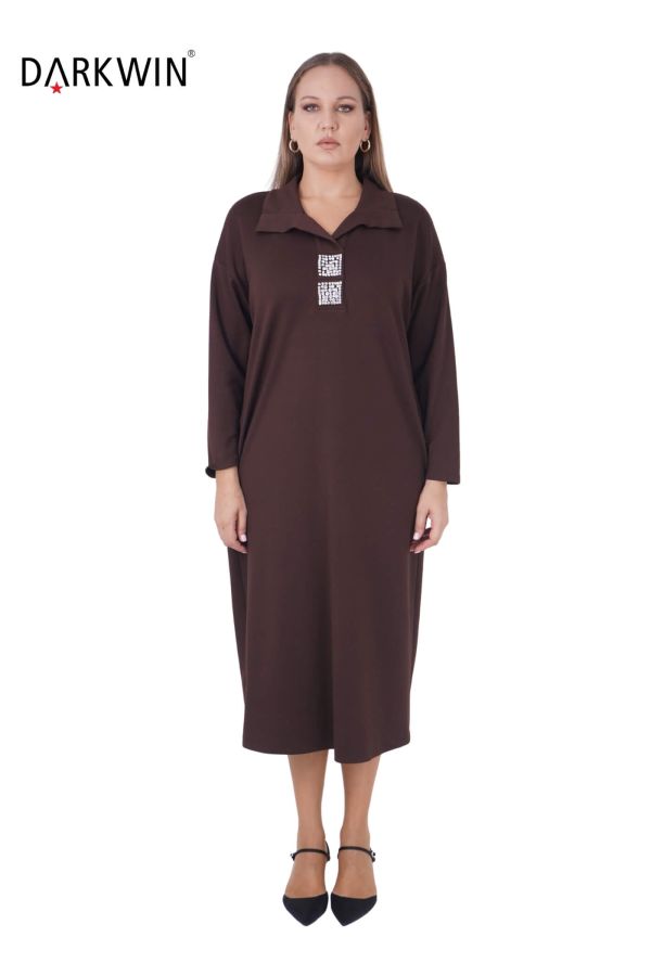 7804-7 MAYA LONGA ELBİSE KAHVE - 2