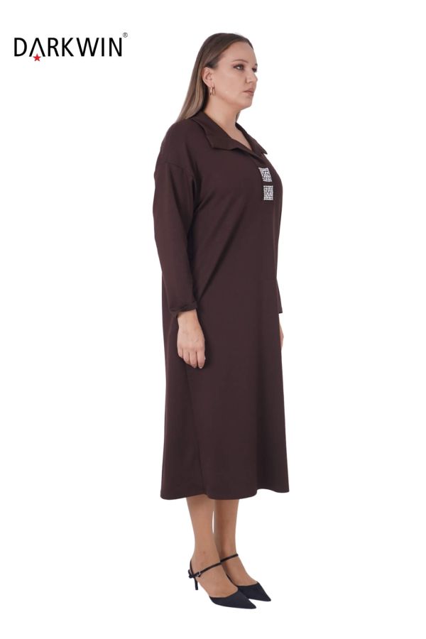 7804-7 MAYA LONGA ELBİSE KAHVE - 3