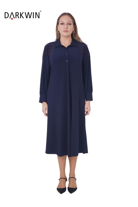 7809-3 MAYA LONGA ELBİSE LACIVERT - MAYA LONGA