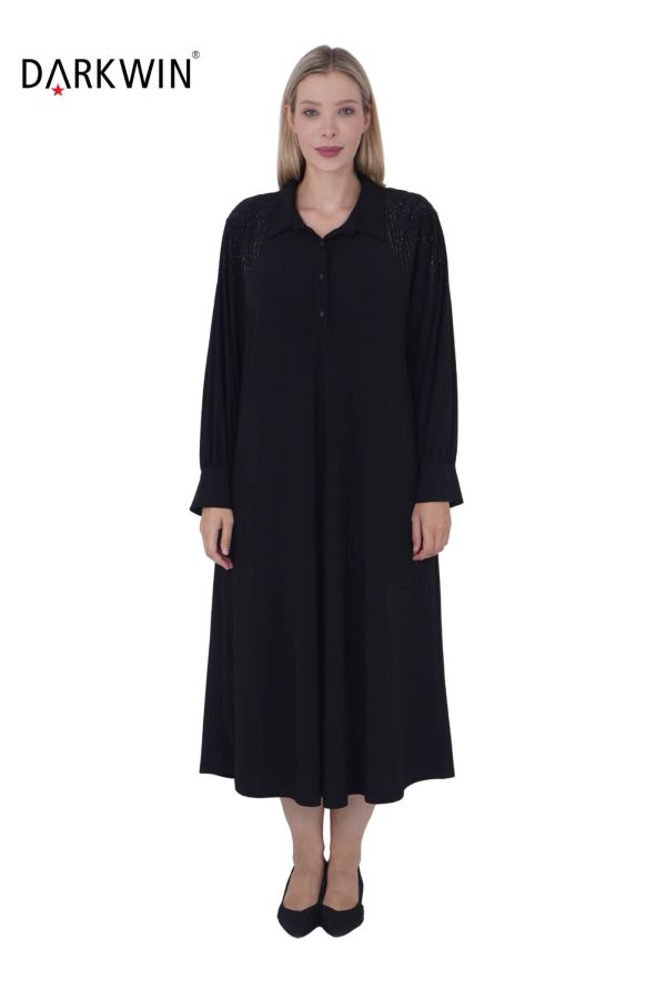 7809 MAYA LONGA ELBİSE SIYAH - 1