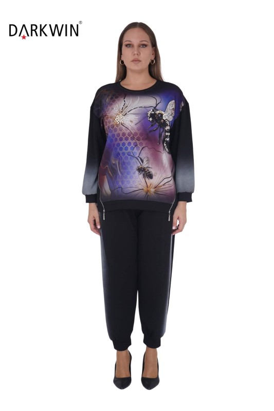 DARKWIN - 9184 DARKWIN BLUZ-PANTOLON SIYAH-MAVI