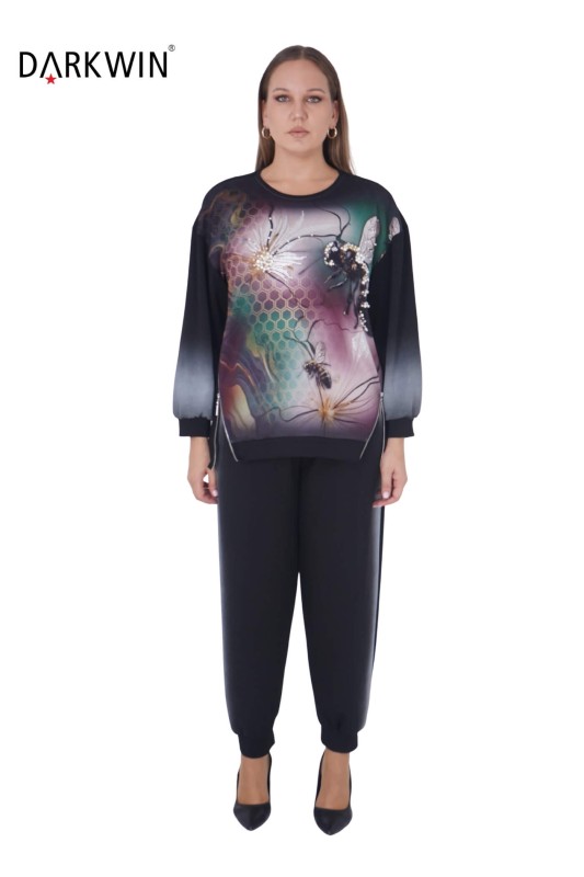 9184 DARKWIN BLUZ-PANTOLON SIYAH-YESIL