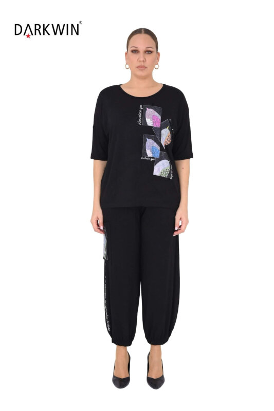 9705 DARKWIN BLUZ-PANTOLON SIYAH - DARKWIN