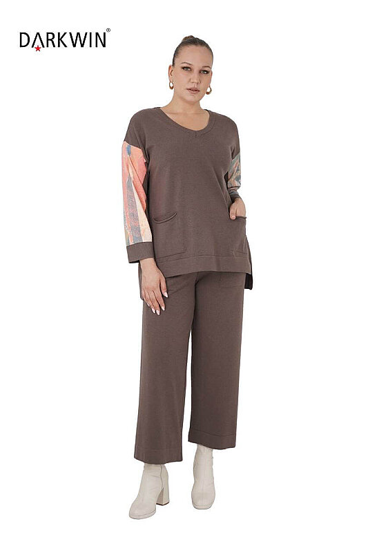 B13837 DARKWIN BLUZ-PANTOLON PATLICAN MOR - DARKWIN