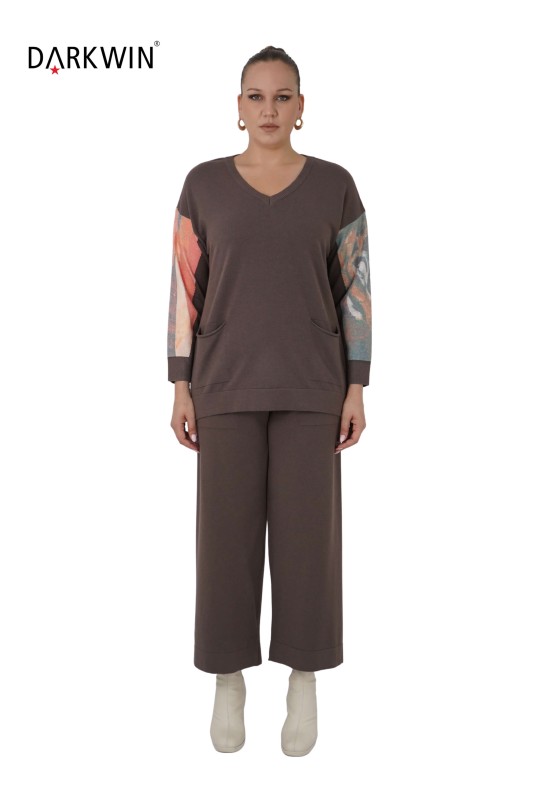 B13837 DARKWIN BLUZ-PANTOLON PATLICAN MOR - DARKWIN