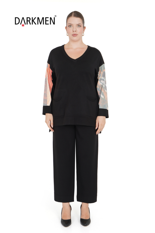 B13837 DARKWIN BLUZ-PANTOLON SIYAH - 1