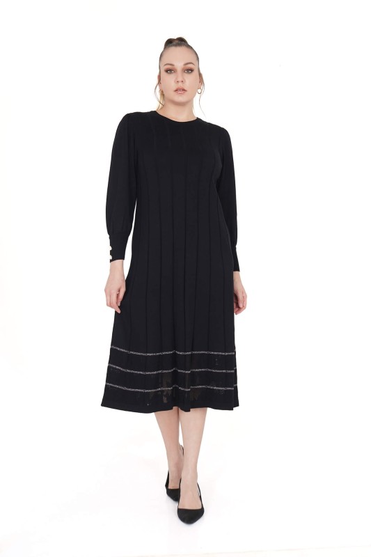 DARKWIN - B13939 DARKWIN ELBİSE SIYAH-K.GRI