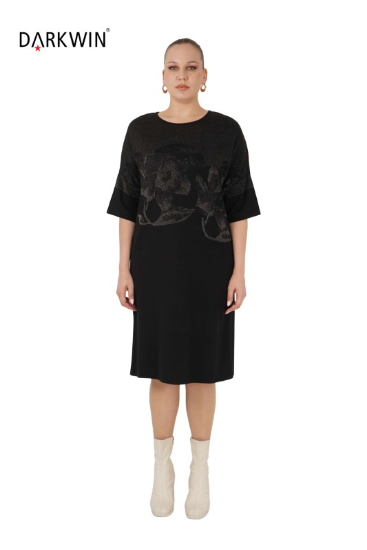 B14142 DARKWIN ELBİSE SIYAH-HAKI - Thumbnail