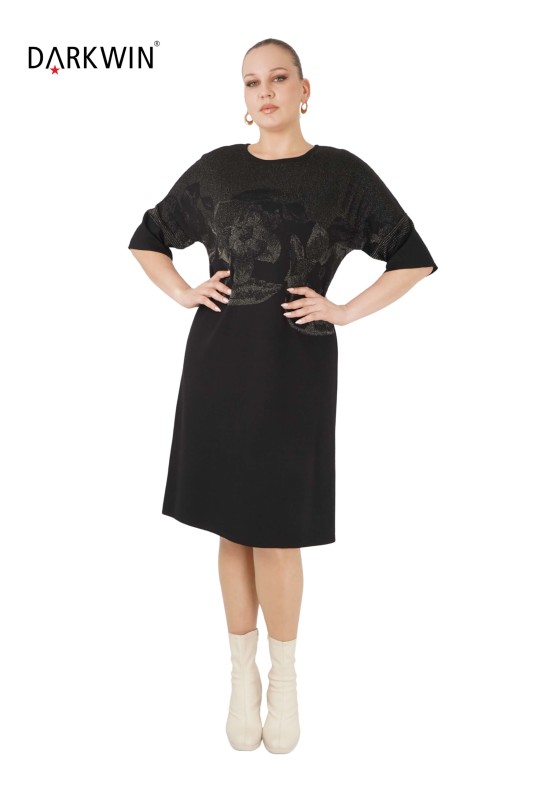 B14142 DARKWIN ELBİSE SIYAH-HAKI - Thumbnail