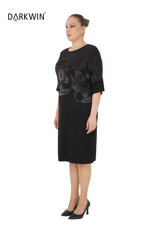 DARKWIN - B14142 DARKWIN ELBİSE SIYAH-K.GRI (1)