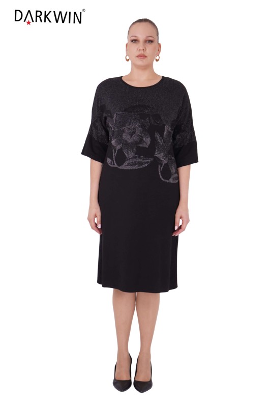 DARKWIN - B14142 DARKWIN ELBİSE SIYAH-K.GRI