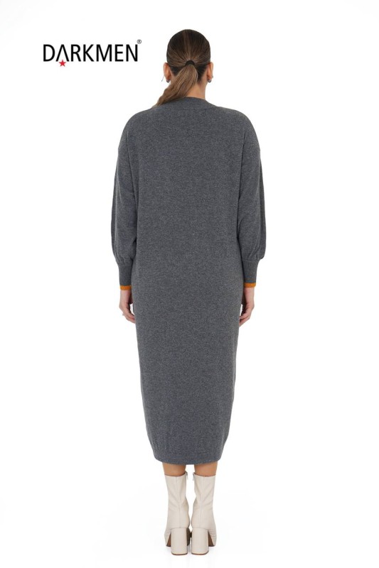 DARKWIN - B14313 DARKWIN ELBİSE ANTRASIT-HARDAL (1)