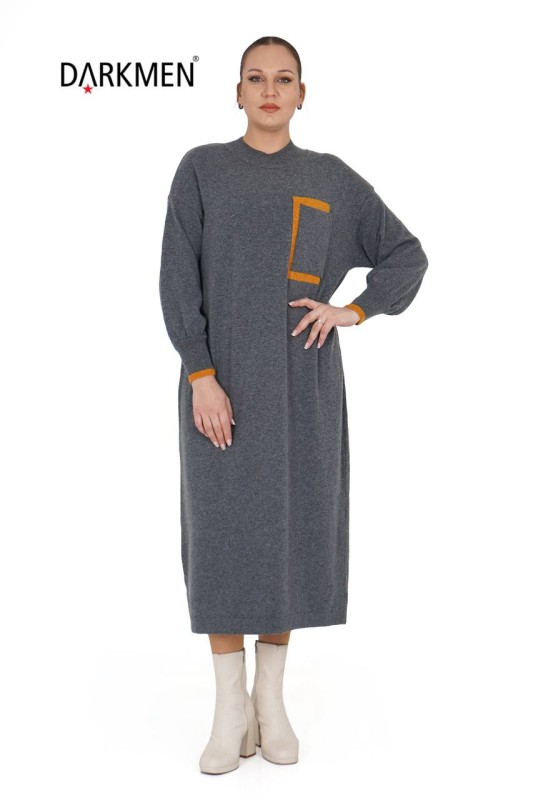 B14313 DARKWIN ELBİSE ANTRASIT-HARDAL - Thumbnail