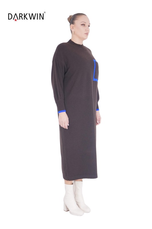 DARKWIN - B14313 DARKWIN ELBİSE KAHVE-SAKS (1)