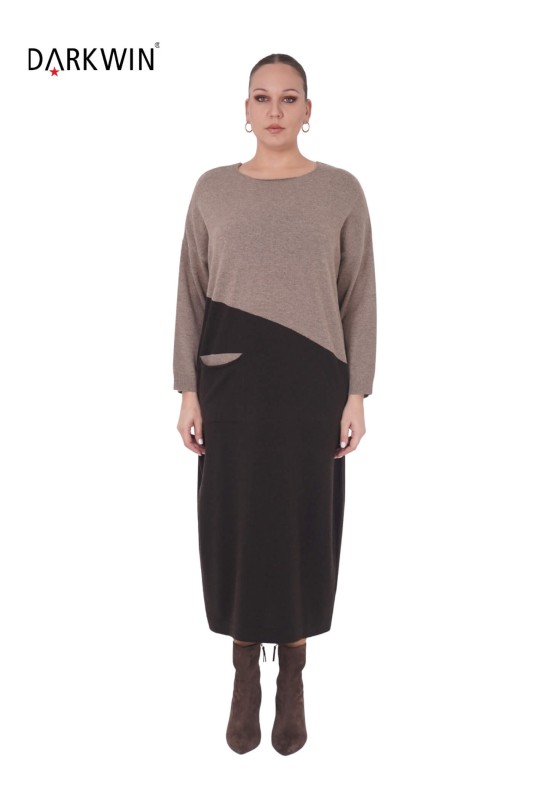Darkwin - B14320 DARKWIN ELBİSE KAHVE (1)