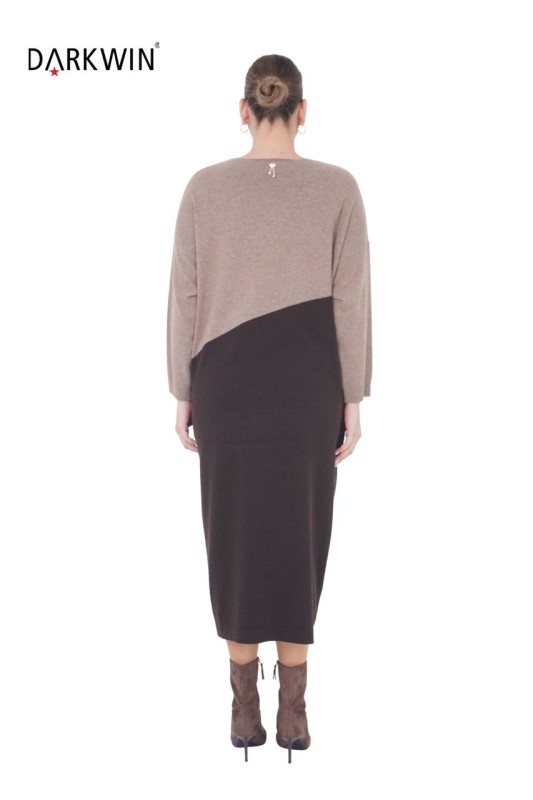 B14320 DARKWIN ELBİSE SIYAH-KAHVE - Thumbnail